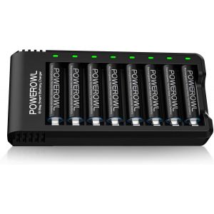 Piles Rechargeables AA 2800mAh + 8 Slots Chargeur de Piles Kits avec 8pcs Rechargeables Accu Compatible avec Les Batterie 1,2 V AA et AAA - Neuf