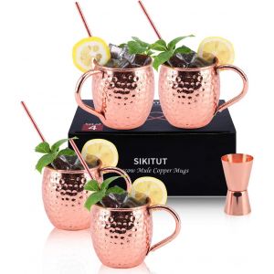 Mevronisshop-Set Of 4 Moscow Mule Tasse Cuivre, Verres &Agrave; Cocktail Artisanales, Moscow Mule Mugs 550 Ml Avec Bonus : 4 Pailles En Cuivre &Agrave; Cocktail De La Plus Qualit&eacute; Et 1 Doseur - Neuf