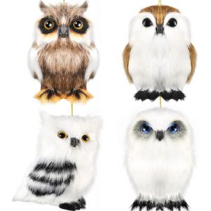 4 Pièces Ornement de Noël Hibou Suspendu Mini Ornement Chouette en Peluche Décoration Hibou Assortie de Noël Décor Suspendue Hibou à Fourrure Décoration d'arbre de Noël pour Fête, 4 Styles - Neuf