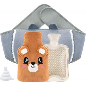 Jgd-Sac &Agrave; Eau Chaude,3 En 1 Sac D'eau Chaude Avec Couverture Pour Taille, Bouillotte D'eau Chaude En Peluche Et Entonnoir, Chauffe-Eau En Caoutchouc S&ucirc;r Et Durable/Th&eacute;rapie Chaude Et Froide(1000ml) - Neuf
