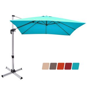 Parasol D&eacute;port&eacute; Carr&eacute; 295 X 295 X 272 Cm Zone D'ombre Large R&eacute;glage D'inclinaison Style Moderne En Aluminium Bleu Helloshop26 20_0019225 - Neuf