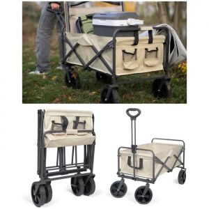 Chariot de transport pliable 89 L - 2 poches de rangement - Freins int&eacute;gr&eacute;s sur 2 roues - Neuf