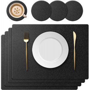 Eryi-Set De Table En Silicone Lavable Et Dessous De Verre Rond Antidérapant Kit, Résistant À La Chaleur 230°C, Facile À Nettoyer, Dessous De Table Pour Cuisine, Restaurant, Enfant, 40x30 Cm, Noir - Neuf