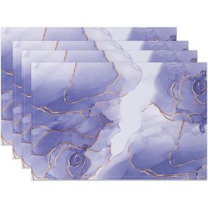 Eryi-Lot De 4 Sets De Table À Imprimé Marbre Violet - 45 X 30 Cm - Motif Abstrait - Bleu Clair Et Blanc - Motif Marbré - Veines Dorées - Lavable En Machine - Pour Cuisine, Salle À Manger, - Neuf