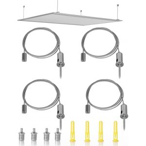 Kal-4 Pièces Kit De Suspension Plafond Câble De Suspension Réglable Fil De Suspension Luminaire Corde En Acier Inoxydable À Suspendre Pour Panneau De Plafond Lumières Linéaires - Neuf