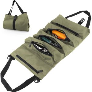 1 Pcs Sac à Outils Roulante - Vert, Sacs Porte Outils avec 5 Poches Zippées, Sac à Outils Portable 600D Oxford Robuste, Outil Auto Organizer Tool pour Electricien Plombier ou Mécanicien - Neuf