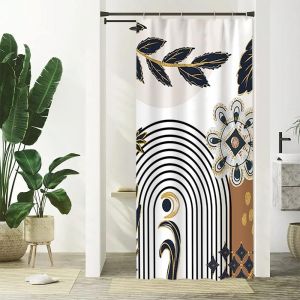 Kal-Rideau Douche Étroit, Rideau Douche Anti Moisissure 90x180cm Abstrait Feuilles Bleu Marine Petit Rideaux De Baignoire Tissu Lavable Imperméable Polyester Rideaux Salle De Bain Avec 6 Crochets - Neuf