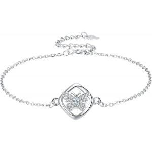 Women's Bracelet 925 Sterling Silver Mother Daughter Pendant Bracelets, Mother's Day Birthday Gift With Gift Box (17+4cm) - Neuf