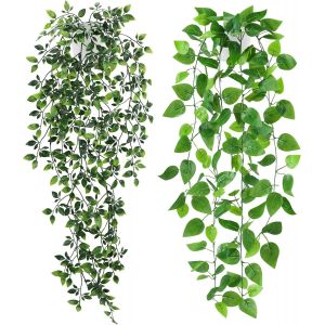 CAUC-Lot de 2 fausses plantes artificielles &agrave; suspendre en pot pour chambre, salle de bain, &eacute;tag&egrave;re murale, d&eacute;coration d'int&eacute;rieur - Neuf
