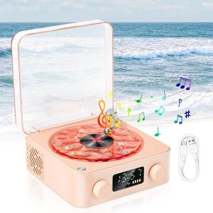 Waves Vinyl Player, Bluetooth Speaker, Wireless Bluetooth Speaker With Rgb, Retro Vinyl Record Player, Stereo Speaker, Sleep Aid For Bedroom, Office, Party, Pink - Neuf