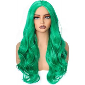 Kalanka-Colorful Panda 60 Cm - Perruque Synth&eacute;tique Boucl&eacute;e Ondul&eacute;e Pour Femme - Partie Centrale Compl&egrave;te - R&eacute;sistante &Agrave; La Chaleur - Pour Halloween - Costume De Cosplay - Vert - Neuf