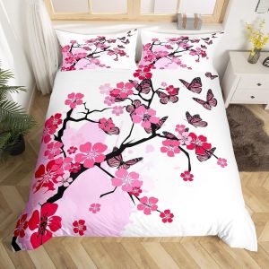Housse De Couette X Fleurs De Cerisier, D Imprim&iquest;&iquest;E Microfibre Parure De Lit Fleurs De Cerisier Housse De Couettes Personne Avec X Taie D'oreiller X Cm - Neuf