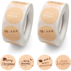 1000 Pi&egrave;ces Autocollants de Joyeux No&euml;,Rond &Eacute;tiquette Joyeux No&euml;l Cadeau Autocollants &Eacute;tiquettes Autocollants de No&euml;l Papier Kraft pour les Cadeaux et D&eacute;corations de No&euml;l, Pochettes-Surprise - Neuf