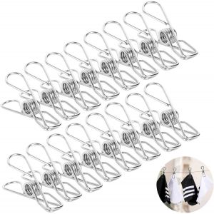 Lot de 120 pinces à linge en acier inoxydable antirouille, petites pinces à linge en acier inoxydable pour sacs à linge et à provisions d'extérieur, solides et coupe-vent - Neuf