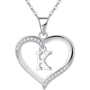 Kalanka-Pour Femme En Argent Lettre Initiale A-Z Coeur Collier Personnalisé Prénom Initial Collier Bijoux Femme Argent Cadeau Pour Anniversaire Fête Des Mères Saint Valentin - Neuf