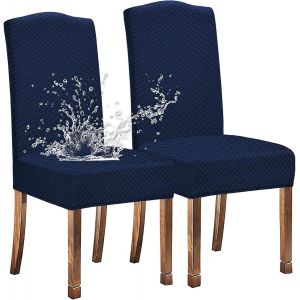 Extensible Etanche Jacquard Salle à Manger Chaise Couvre Décor à La Maison,Housses De Chaise pour Salle à Manger Chaises Restaurant Hôtel Cérémonie(Marine,2 Pièces) - Neuf