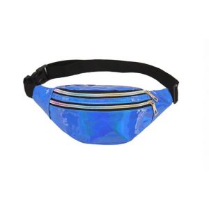 Sac banane géométrique bleu chic ¿ Sac banane élégant en cuir PU avec motif holographique et grand espace de rangement pour femme - Neuf