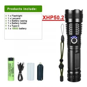 Hutp-Lampe De Poche Led Rechargeable,Super Brillante,Portable,Ultra Puissante,Longue Portée,Torche Tactique,Lanterne D'urgence Pour Camping En Plein Air-P50 18650 Battery - Neuf