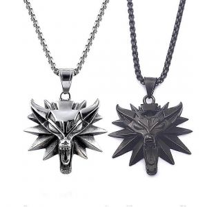 Collier Pour Homme, Lot De 2, Avec Pendentifs Tête Et Patte De Loup, Style Viking, Chaîne Byzantine En Acier Inoxydable (Noir/Argent) - Neuf