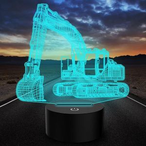 Lampe Illusion 3d &Agrave; Del Pour Pelleteuse, Lampe De Bureau Pour Chambre D'enfant, 7 Couleurs Clignotantes Usb, Lumi&egrave;res Tactiles Pour Enfants, D'anniversaire, D&eacute;coration De La Maison - Neuf