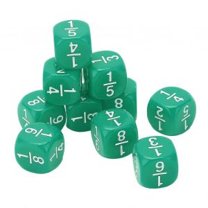 20pcs Fraction Dés Classe Set Plastique 6 Côtés Multi Facettes Table Jeu Accessoires Pour Les Enfants Pratique Mathématique Vert - Neuf