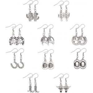 Kal-10 Paire Boucles D'oreilles Pendantes De Style Occidental 10 Styles Boucles D'oreilles Chapeau De Cowboy Boucles D'oreilles Pendantes Bohèmes Boucles D'oreilles Bottes De Cow Pour Femme - Neuf