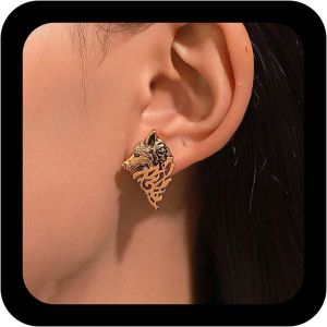 Kal-Boucles D'oreilles Tête De Loup Punk Boucles D'oreilles Totem Loup Sauvage Boucles D'oreilles Animaux D'halloween Boucles D'oreilles Pour Femmes - Neuf