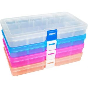 KALANKA-Boite Rangement Plastique Boite a Bijoux Casier Rangement Boite de Rangement Plastique Ajustable à Usages Multiples Petite Boite Plastique (15 Compartiments x 4, 4 Couleurs) - Neuf