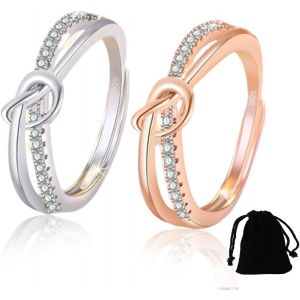 Kahfl-Bagues Pour Femme,Bague Nouée En Diamant À Une Rangée,2 Pièces,Bague Ouverte Pour Femme,Bague Pour Index,Bague Pour Couple - Neuf