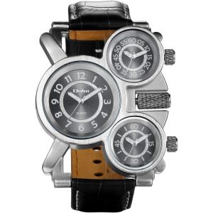 Montre Homme A Quartz Montre Bracelet Cadran Grand -Afficahge Deux Fuseau Horaire-Bracelet En Acier Inoxydable Etanche - Neuf