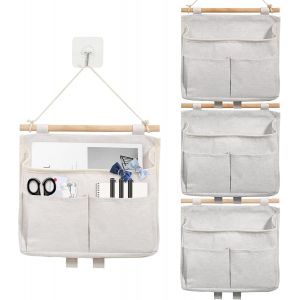 CAUC-4 Pi&egrave;ces Sac De Rangement Mural, Rangement Mural Tissu, Rangement Suspendu, pour la Famille, Les Bureaux, la M&eacute;moire de Suspension RV (Blanc) - Neuf
