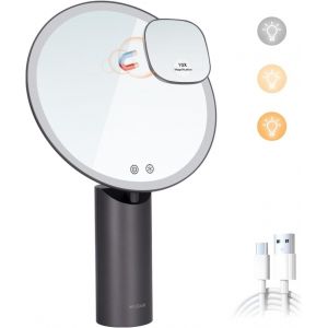 Kal-Miroir De Maquillage Avec Lumière, Miroir Led De 22,9 Cm, Technologie De Guidage De La Lumière Pure-Lux, 3 Lumières De Couleur, Miroir De Table, Rotatif, Type Tactile, Chargement Usb, Avec - Neuf