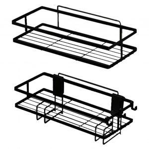 Hjlian Etagere De Toilette A Structure Ouverte, Grande Capacite, Installation Sans Clous, Decorative, Pratique, En Metal, Pour Salle De Bain, Double Couche, Noire - Neuf