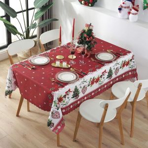 (Fond Rouge Avec Bords Blancs, 150 X 300 Cm) Nappe De Noël Imperméable Nappe De Décoration De Vacances Pour Hôtel À Domicile Nappe Créative Européenne - Neuf
