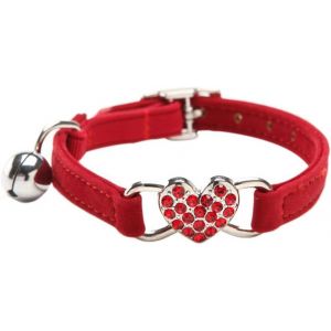 Colliers Pour Chat Avec Coeur De Charme Et De Cristal Bling Fournitures Pour Animaux De Compagnie Rouge - Neuf