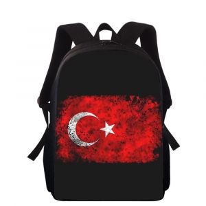 Sac à dos imprimé 3D avec drapeau de la République de Turquie, 40 cm, pour enfants, école primaire, garçons et filles - Neuf