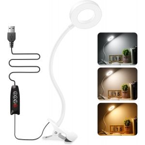 Usb Lampe Bureau Led Blanche À Pince Et Bras Flexible - 48 Led, 3 Couleurs, 10 Intensités - Col De Cygne Pour Lecture Au Lit, Chevet, Enfant - Neuf