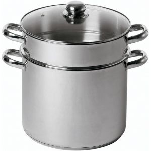 Subzonal-Baumalu - Combin&eacute; Traiteur Couscoussier Forme Droite - Acier Inox - Couvercle Verre - Tous Feux Dont Induction - Triple Fond Diffuseur - &Oslash;24cm, 9l, Argent&eacute; - Neuf