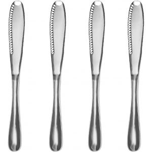 Couteau À Beurre Professionnel 3 En 1 En Acier Inoxydable, 4 Pièces, Avec Bords Dentelés Et Trous De Raclage, Pour Une Répartition Facile Du Beurre, Du Fromage, De La Confiture Et Des Crèmes. - Neuf