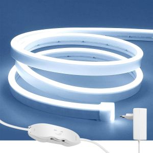 Blanc Froid Ruban Led N&eacute;on, 12v 5m Bande Led Lumineuse Imperm&eacute;able &Agrave; L'eau Ip65 Dimmable Pour La D&eacute;coration Int&eacute;rieure Ext&eacute;rieure De La Chambre &Agrave; Coucher Home [Avec Adaptateur Secteur] - Neuf