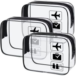 KALANKA-Trousse de Toilette Transparente Trousse de Toilette Avion Cabine PVC Étanche Trousse de Maquillage Set de Voyage dans Bagages à Main pour Femme Homme 3 Pièces - Neuf