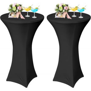 Chenquansarl-Lot De 2 Housse De Table Ronde Extensible, Housse Mange Debout, Nappe Ronde De Cocktail Pour Bar Table De Banquet Mariage Hôtel (Noir) 80 * 110cm - Neuf