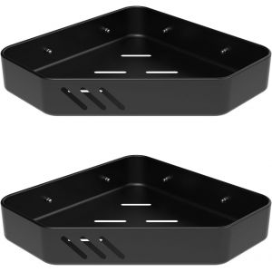 MEVRONISSHOP-M34034B, Étagère de douche sans perçage, Étagère d'angle pour shampoing et gel douche, Fixation murale, 2 pièces, Noir - Neuf