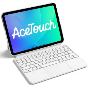 Coque Clavier pour iPad 11e/10e Gén, pour iPad 10e (10,9"")/11e (2025 A16), Air 11"" M3/M2, Air 6/5/4e, Pro 11 4e-1re, Clavier Ultraléger Détachable avec Pavé Tactile, Blanc AceTouch - Neuf