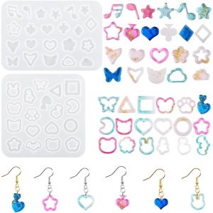 Lot De 2 Moules &Agrave; Bijoux En R&eacute;sine &Eacute;poxy - Collier - Boucles D'oreilles - Forme En Silicone - Forme Ronde - &Eacute;toile - Musique - Bijoux En R&eacute;sine Coul&eacute;e - Moule En Cristal - Pour Bricolage - Neuf