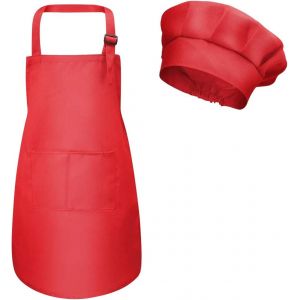 KALANKA-Tablier Enfant et Chapeau de Chef, Bambin Tablier de Chef avec Poches pour Filles Garçons, Toque et Tablier Cuisine Enfant, Tablier de Cuisson Jardin pour Peinture Artisanat (M pour 3-6 Ans) - Neuf