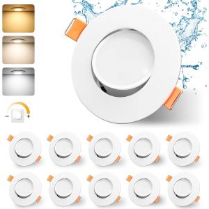 GeyouLux 3CCT Spot LED Encastrable Dimmable 230V 5W IP44 Spot Salle de Bain Orientable 68-80mm 45° Rotatif Spot LED Encastrable Extra Plat Rond Blanc Plafonnier pour Salon Chambre Cuisine Lot de 6 - Neuf