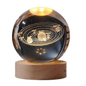Veilleuse couleur cristal avec boule de cristal sculpt&eacute;e &agrave; l'int&eacute;rieur,ornement lumineux,cadeau &eacute;toil&eacute; avec bois - Neuf