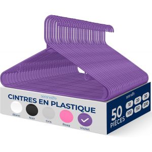 Cintres - Cintres en Plastique - Antid&eacute;rapants - Porte-V&ecirc;tement Fins et Gain de Place - pour Chemises, Pulls, Sweats, V&ecirc;tements Enfants et Robes - Ultra-Fins - L&eacute;gers - Lot de 50 - Violet - Neuf