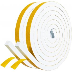 Trahoo-Joint Isolation Fenêtre - Joint Adhésif Porte Entrée - Anti Froid Isolant Du Vent - 2 Rouleaux X 12mm(L) X 12mm(H) X 2m(L) Total 4m - Isolation Phonique Protection Velux Table Placard, Blanc - Neuf